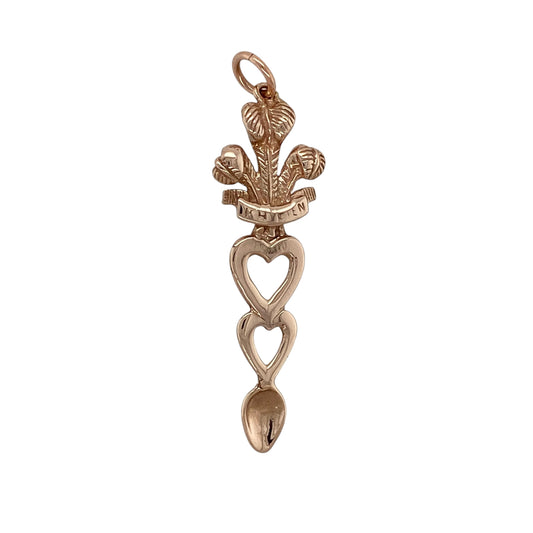 9ct Gold Welsh Three Feathers Heart Lovespoon Pendant