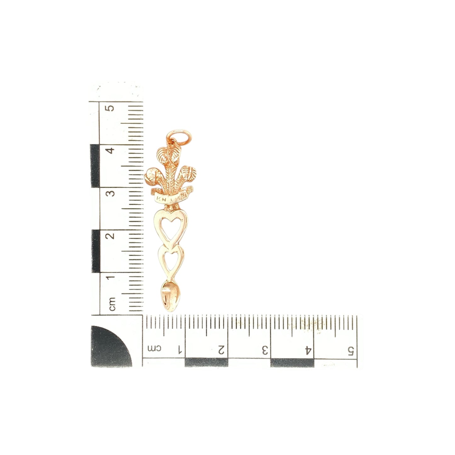 9ct Gold Welsh Three Feathers Heart Lovespoon Pendant