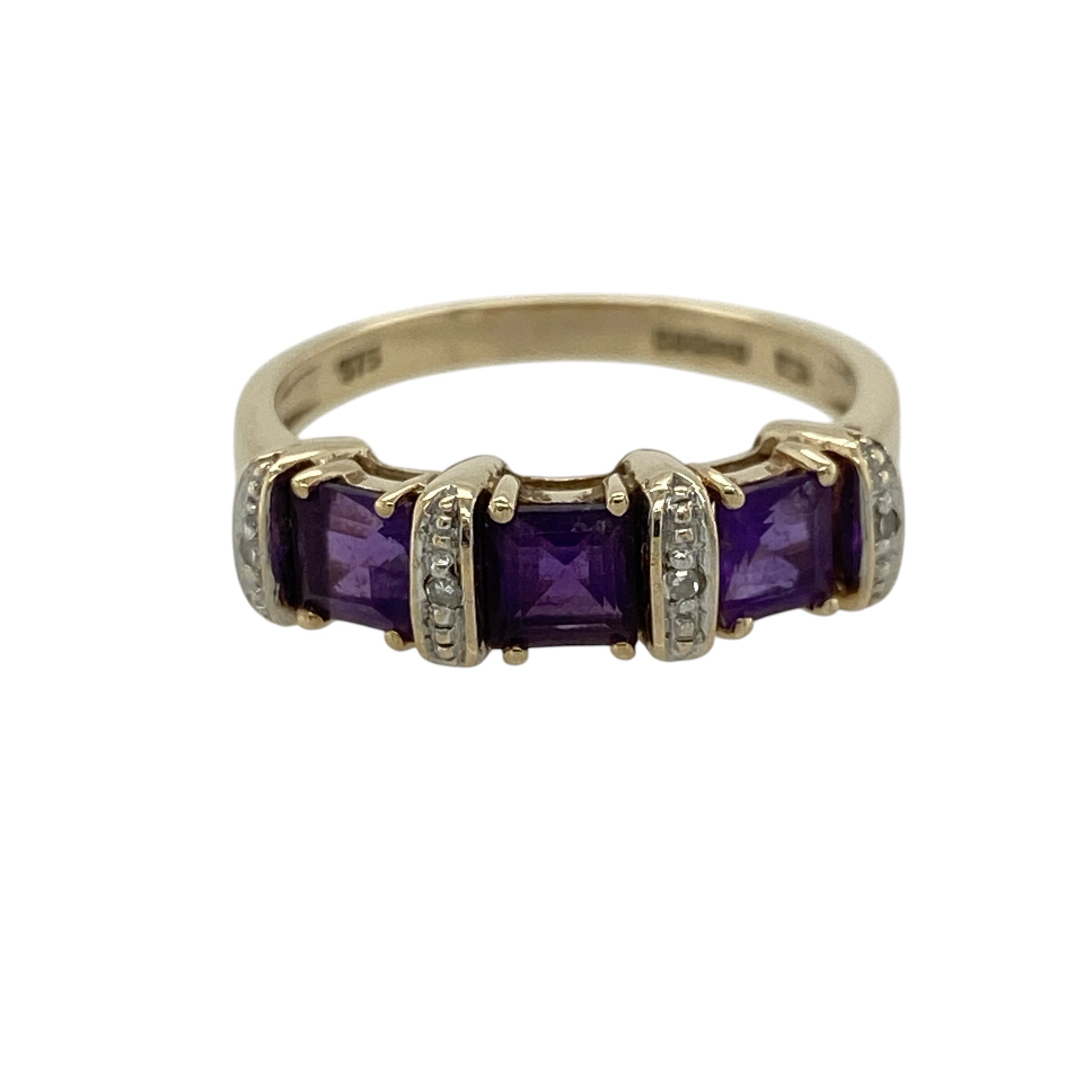 9ct Gold Diamond & Amethyst Set Band Ring