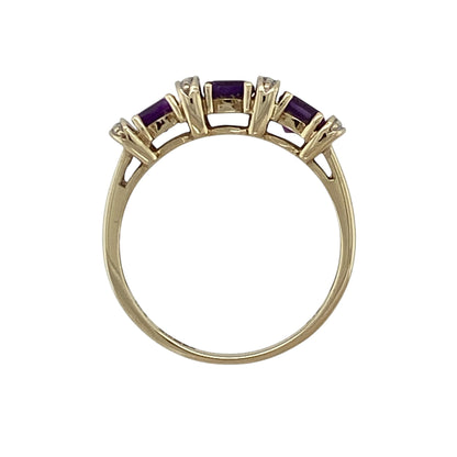 9ct Gold Diamond & Amethyst Set Band Ring