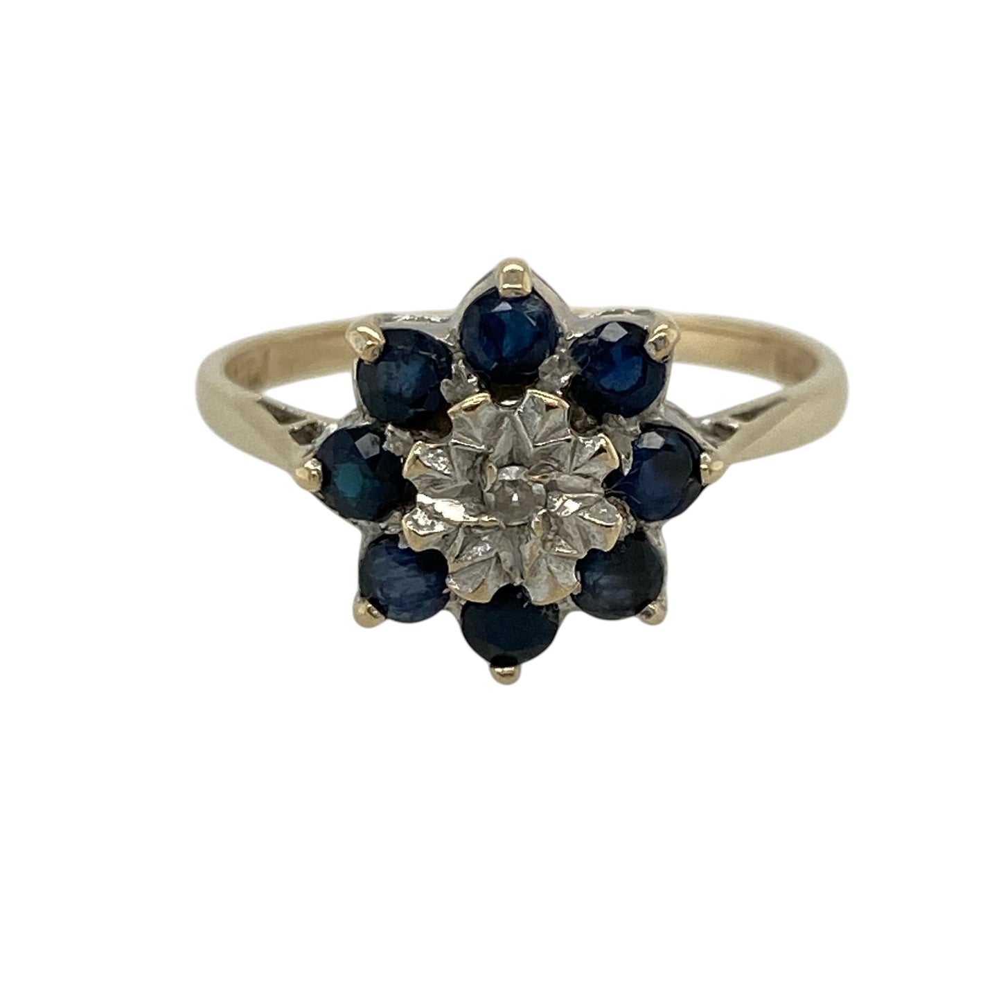 9ct Gold Diamond & Sapphire Set Flower Cluster Ring