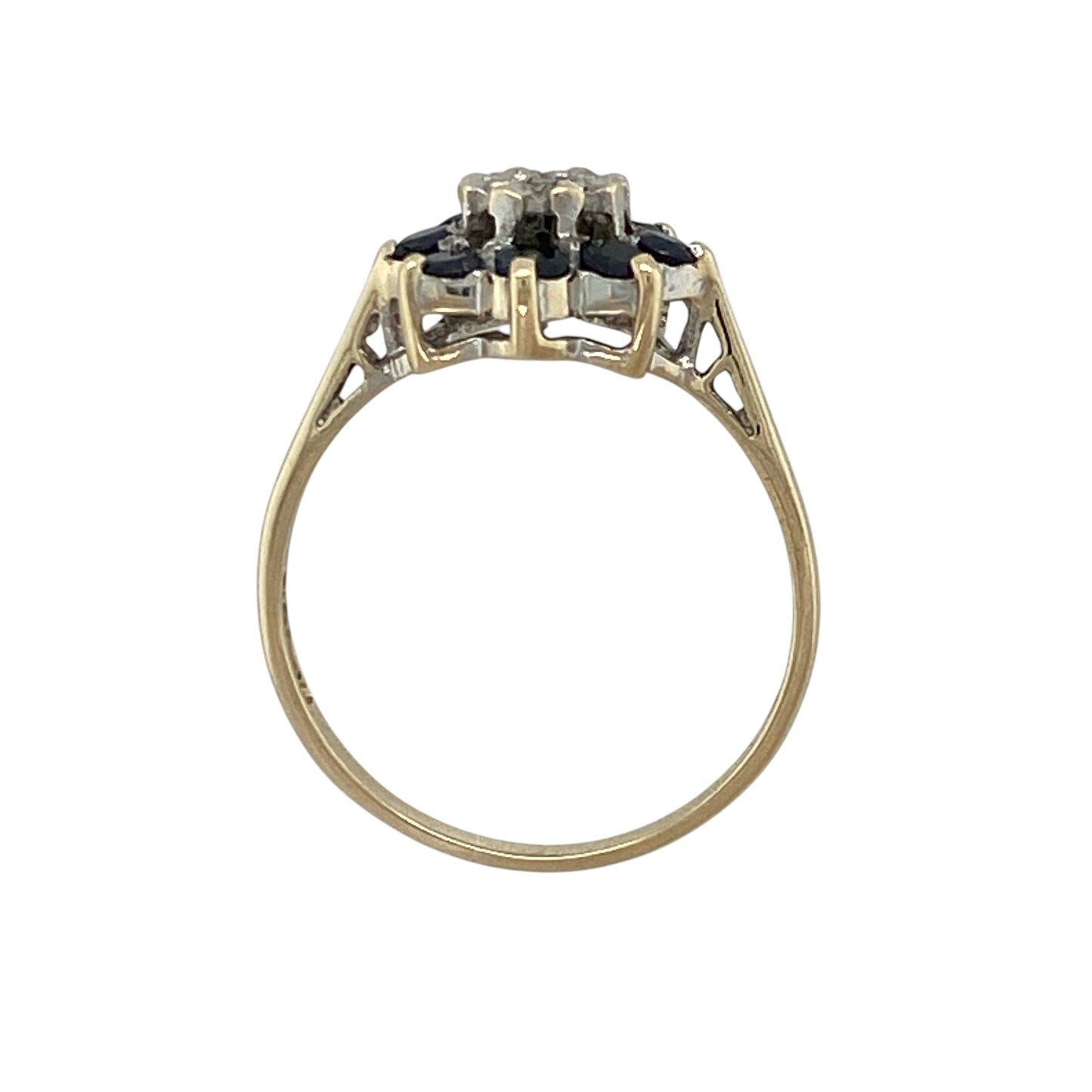 9ct Gold Diamond & Sapphire Set Flower Cluster Ring