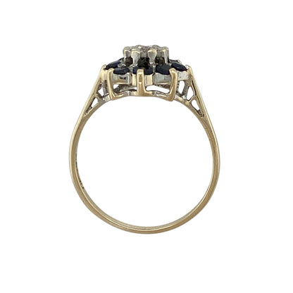 9ct Gold Diamond & Sapphire Set Flower Cluster Ring