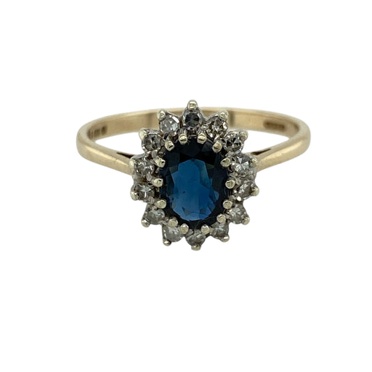 9ct Gold Diamond & Sapphire Set Cluster Ring