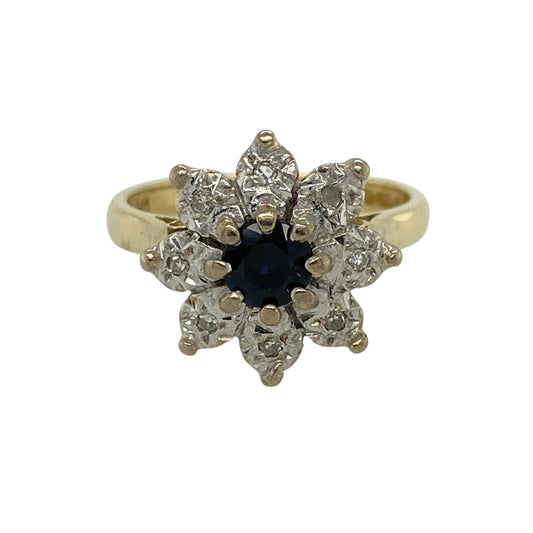 18ct Gold Diamond & Sapphire Set Cluster Ring