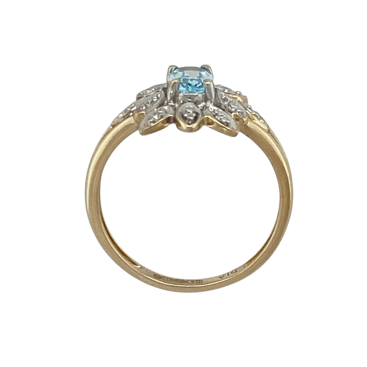 9ct Gold Diamond & Blue Topaz Set Flower Cluster Ring
