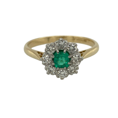 18ct Gold Diamond & Emerald Set Cluster Ring
