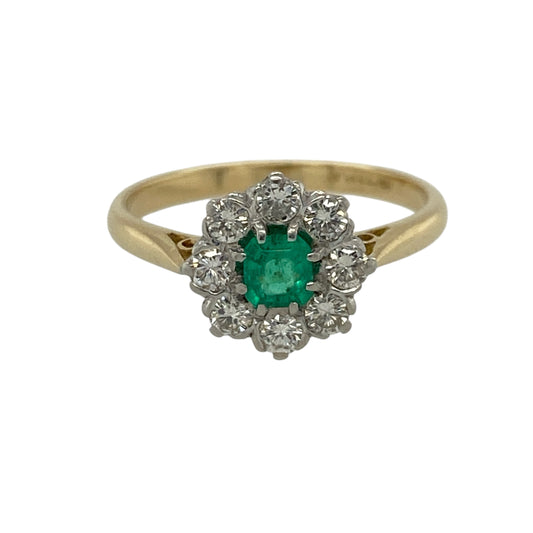 18ct Gold Diamond & Emerald Set Cluster Ring