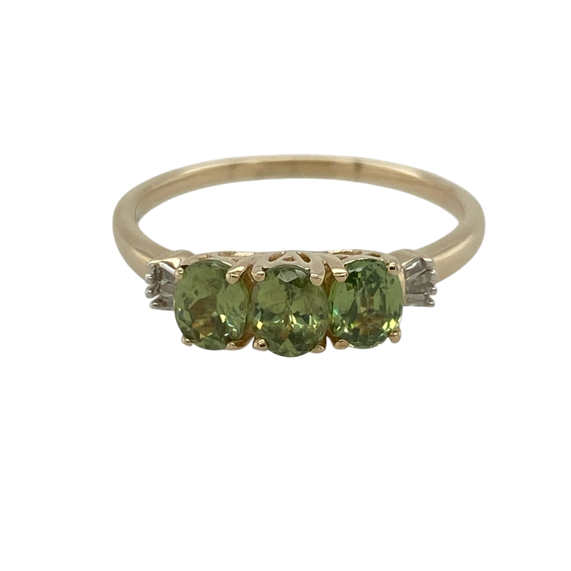 9ct Gold Diamond & Peridot Set Trilogy Ring