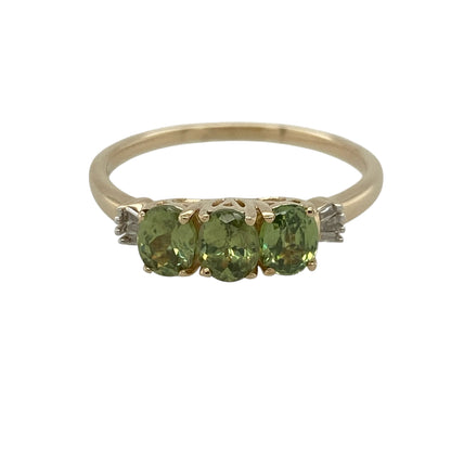 9ct Gold Diamond & Peridot Set Trilogy Ring