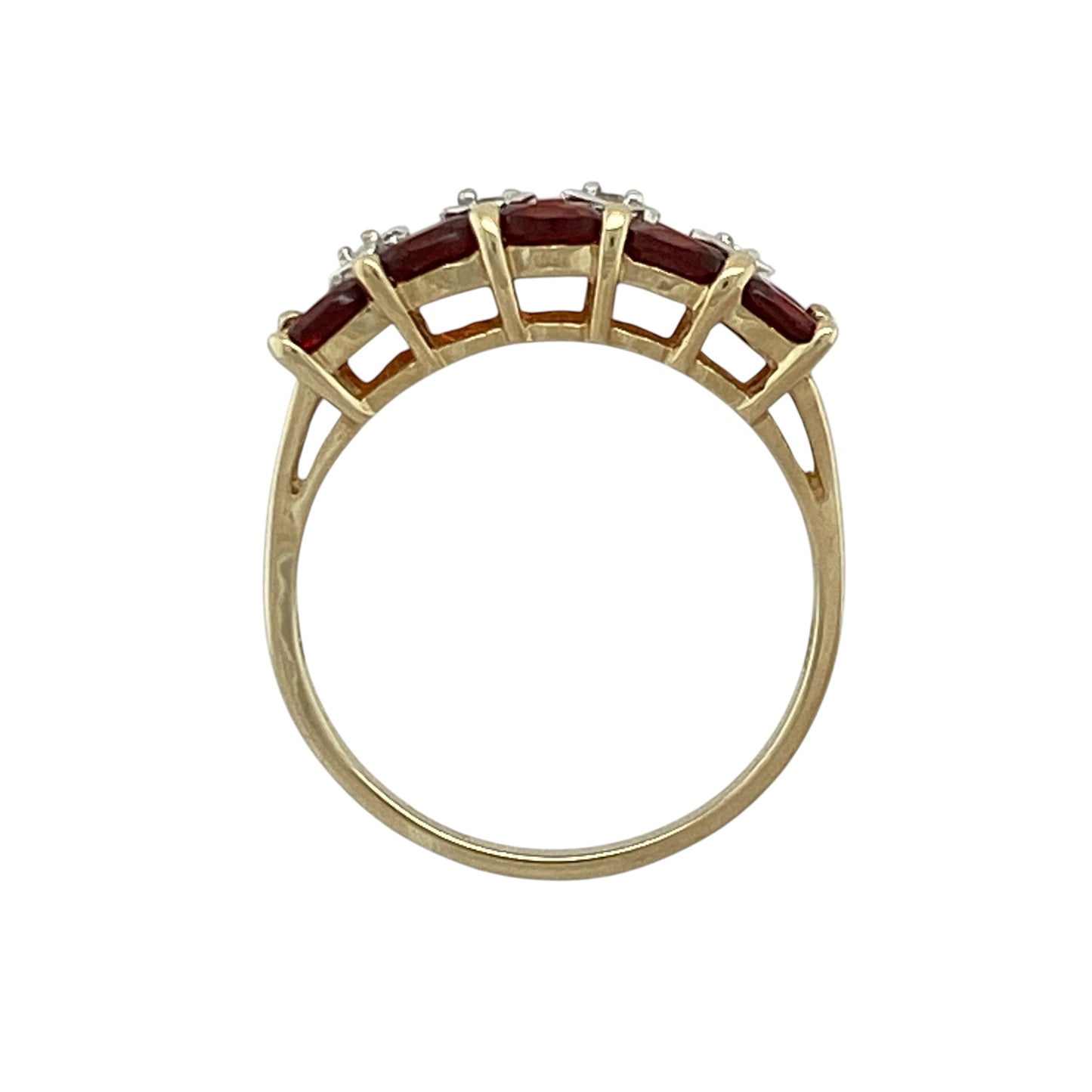 9ct Gold Diamond & Garnet Set Cluster Band Ring