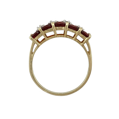 9ct Gold Diamond & Garnet Set Cluster Band Ring