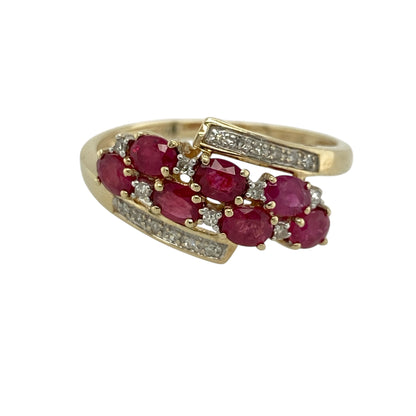 9ct Gold Diamond & Ruby Set Twist Cluster Ring