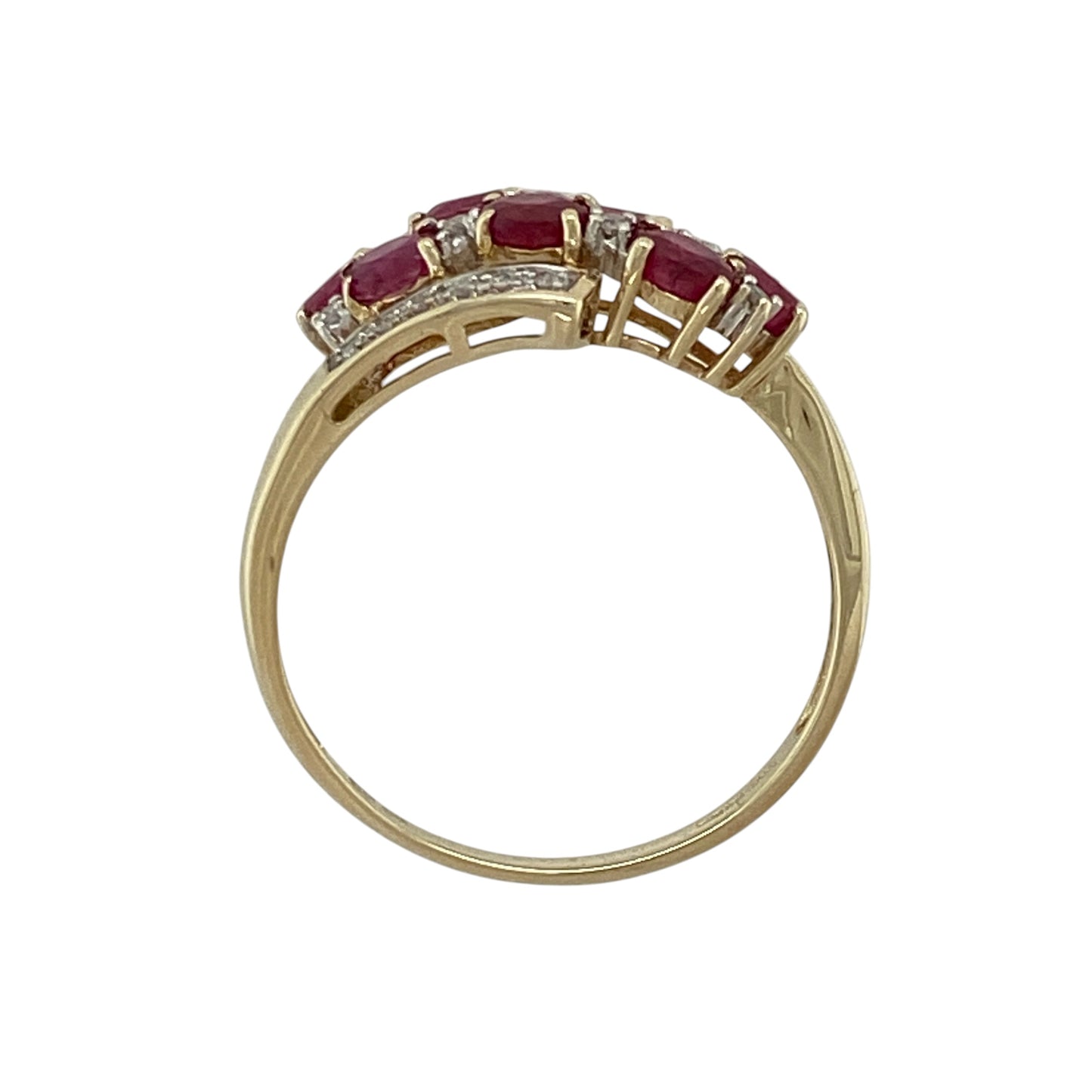 9ct Gold Diamond & Ruby Set Twist Cluster Ring