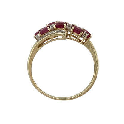9ct Gold Diamond & Ruby Set Twist Cluster Ring
