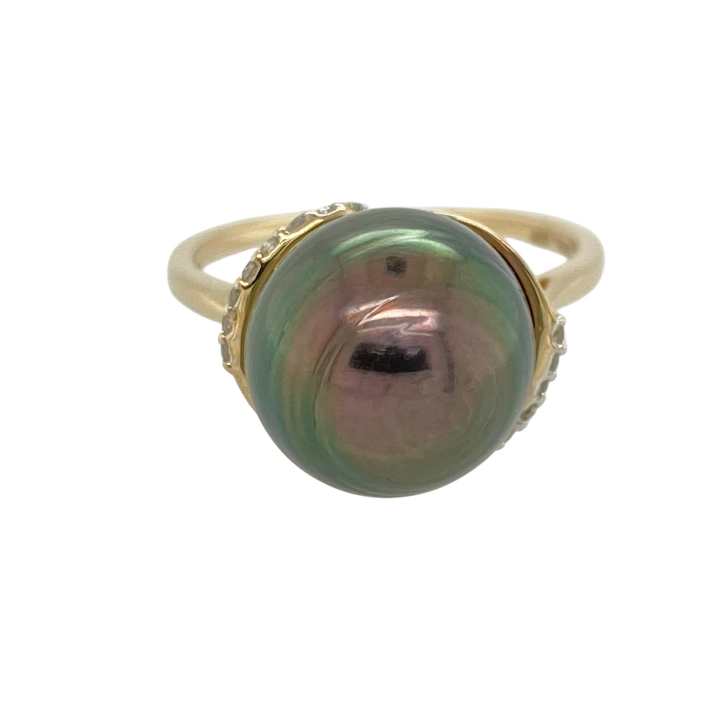 9ct Gold Diamond & Grey Pearl Set Ring