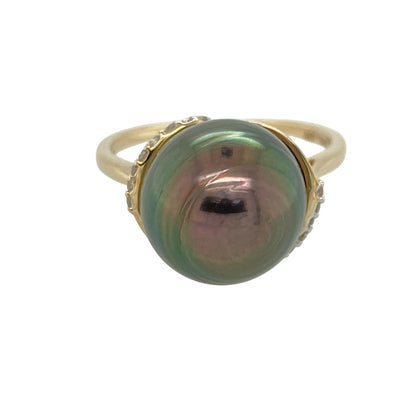 9ct Gold Diamond & Grey Pearl Set Ring