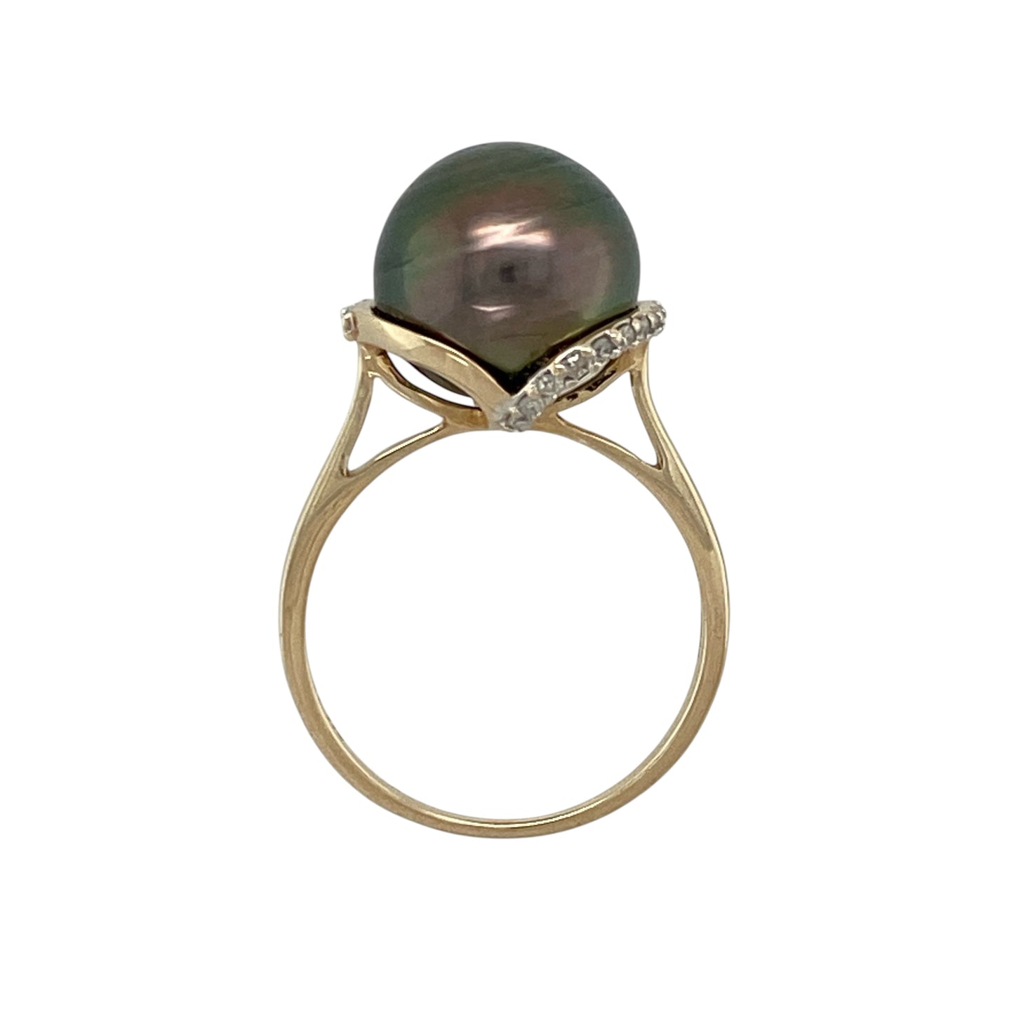 9ct Gold Diamond & Grey Pearl Set Ring