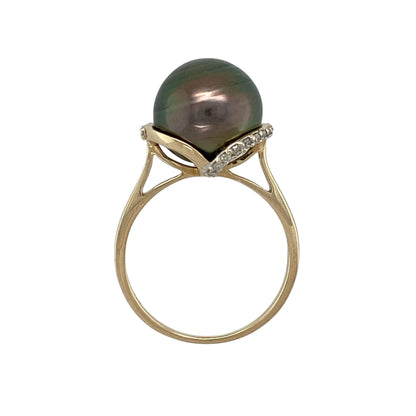 9ct Gold Diamond & Grey Pearl Set Ring