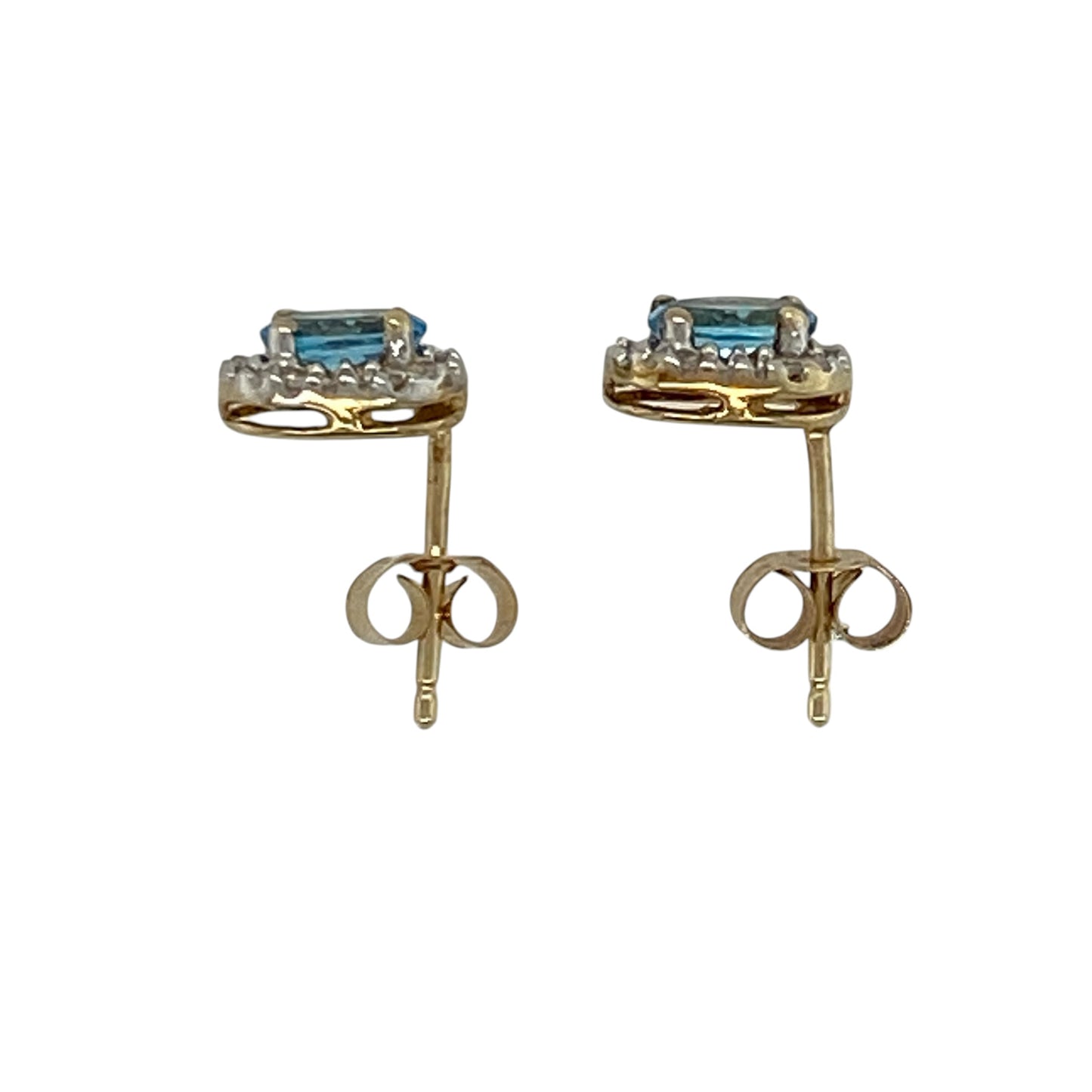9ct Gold Diamond & Blue Topaz Set Oval Cluster Stud Earrings