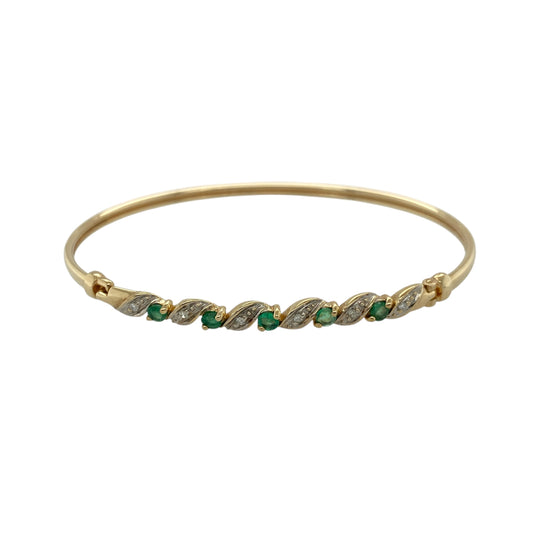 9ct Gold Diamond & Emerald Set Bangle