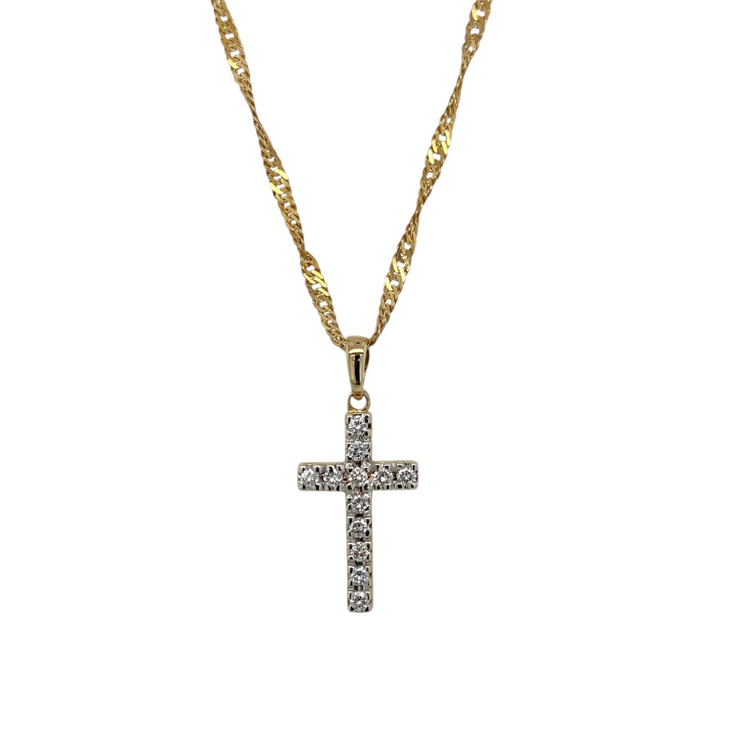 9ct Gold & Diamond Set Cross 18" Necklace