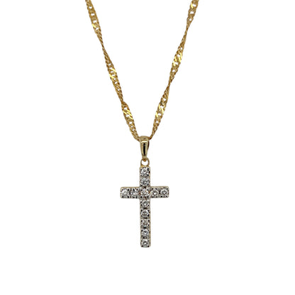 9ct Gold & Diamond Set Cross 18" Necklace