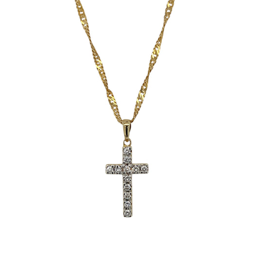 9ct Gold & Diamond Set Cross 18" Necklace