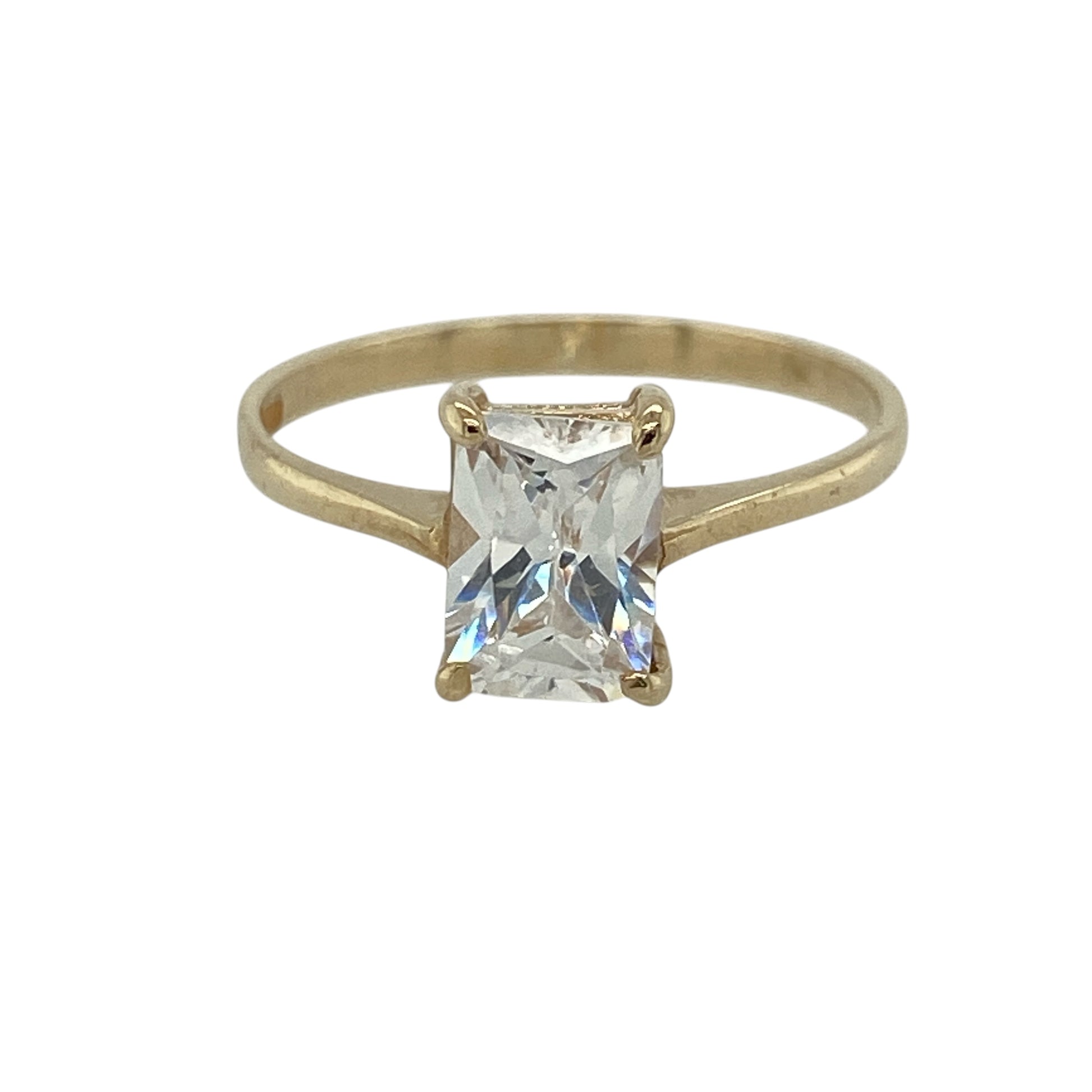 9ct Gold & Cubic Zirconia Set Emerald Cut Solitaire Ring