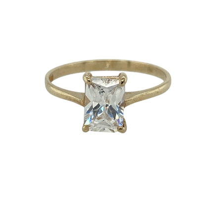 9ct Gold & Cubic Zirconia Set Emerald Cut Solitaire Ring