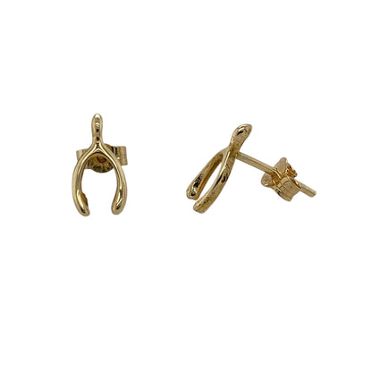9ct Gold Wishbone Stud Earrings