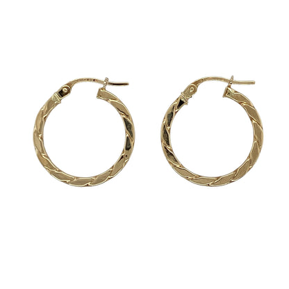 9ct Gold Twisted Flat Hoop Creole Earrings