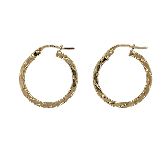 9ct Gold Twisted Flat Hoop Creole Earrings