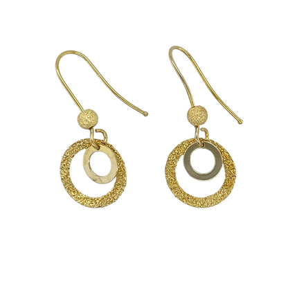 9ct Gold Sparkle Double Circle Drop Earrings