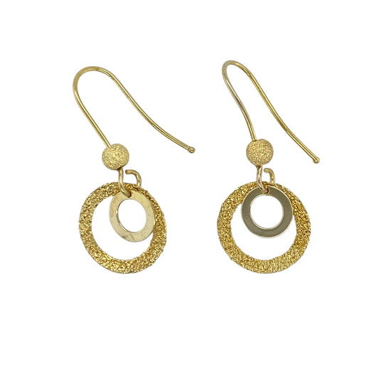 9ct Gold Sparkle Double Circle Drop Earrings