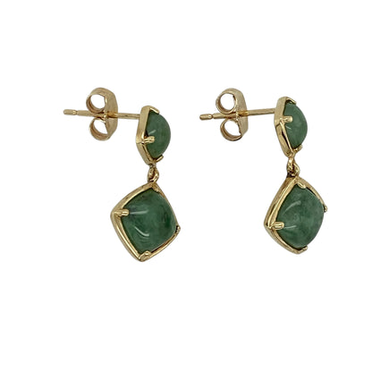 9ct Gold & Jade Set Drop Earrings