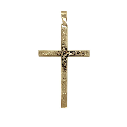 9ct Solid Gold Patterned Cross Pendant