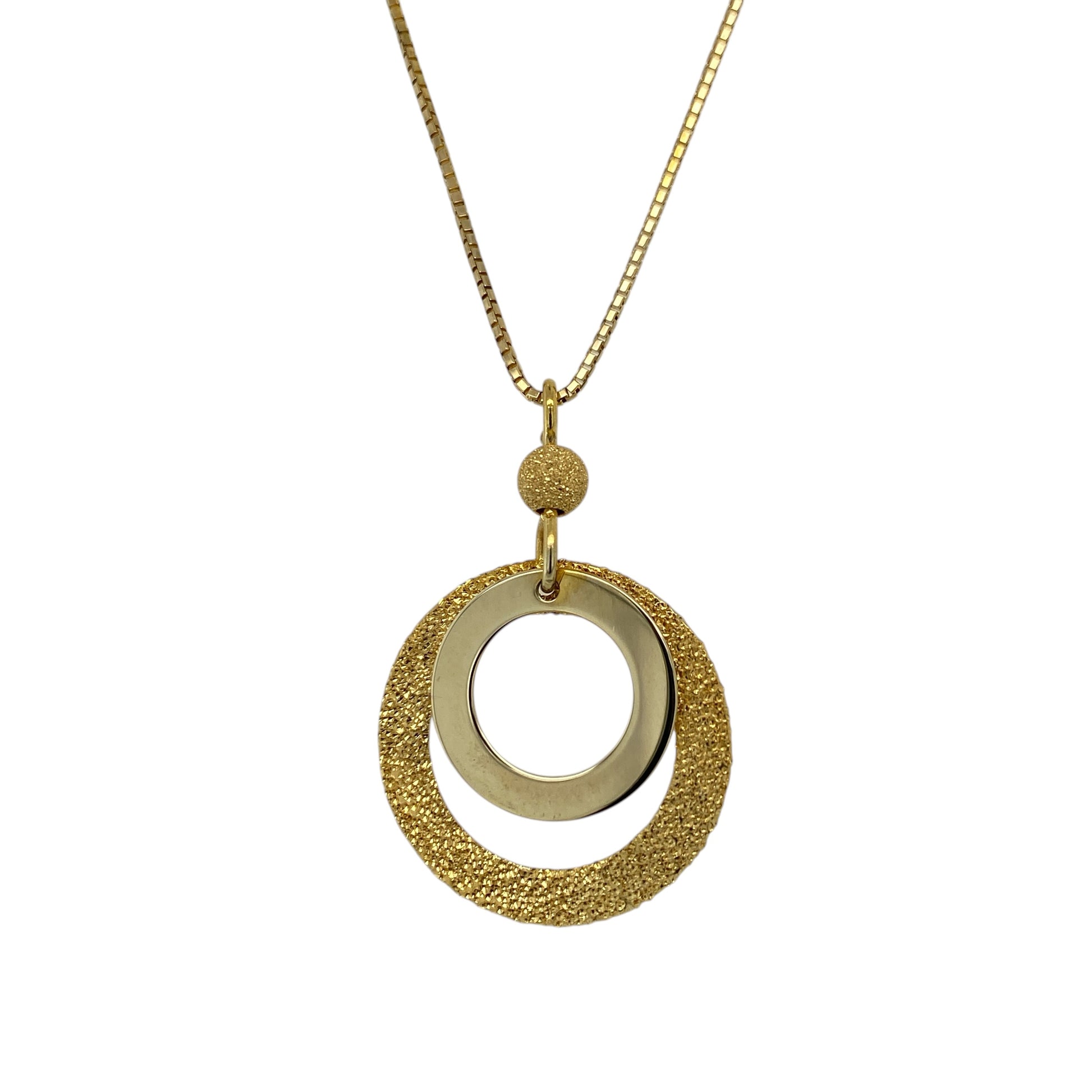 9ct Gold Sparkle Double Circle Drop 18" Necklace
