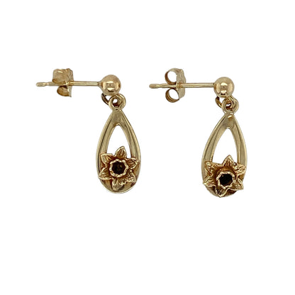 9ct Gold Welsh Gold Daffodil Drop Earrings