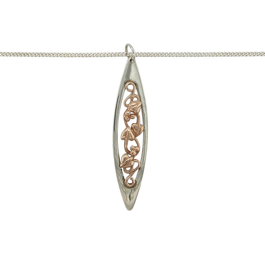 Add elegant symbolism and striking design to your jewellery collection with this pre-owned 925 silver and 9ct rose gold Clogau Tree of Life marquise shaped pendant necklace—an eye-catching piece perfect for any occasion.

Design: This necklace features a beautifully elongated marquise-shaped pendant measuring approximately 5.2cm in length including the bail, showcasing the iconic Tree of Life motif in a graceful and flowing design.