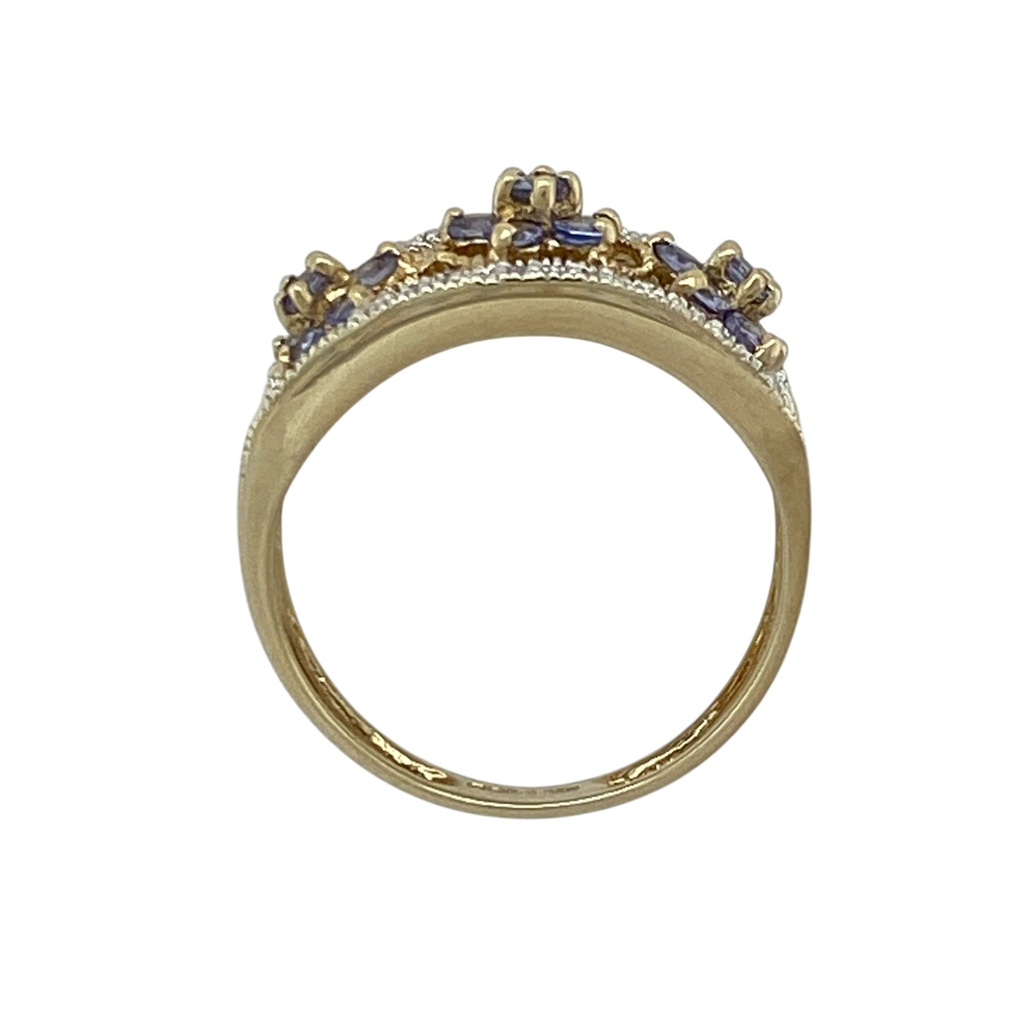 9ct Gold Diamond & Tanzanite Set Wide Band Ring