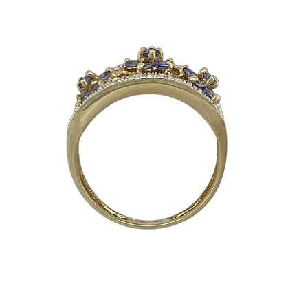 9ct Gold Diamond & Tanzanite Set Wide Band Ring