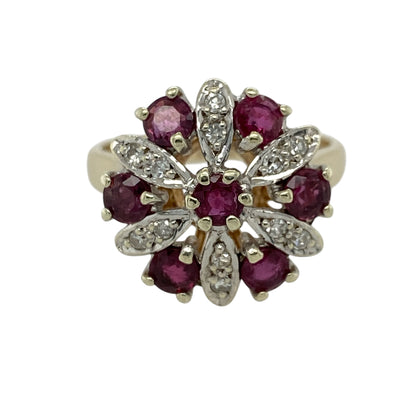 9ct Gold Diamond & Ruby Set Cluster Ring