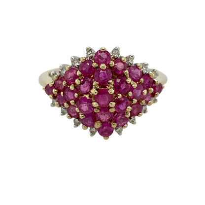 9ct Gold Diamond & Ruby Set Cluster Ring