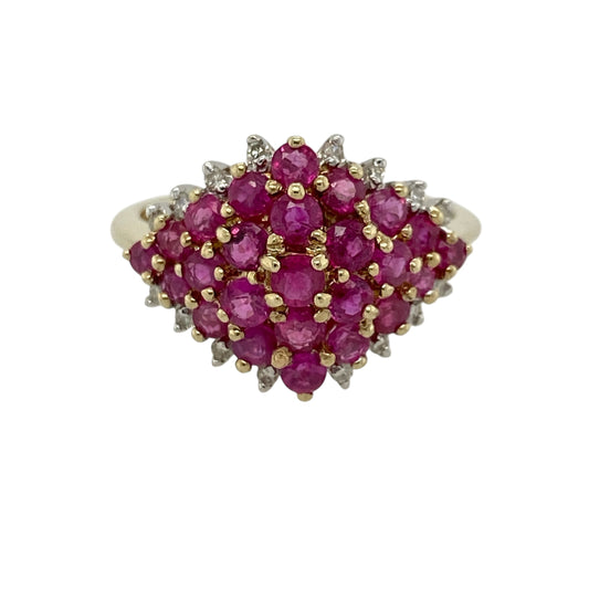 9ct Gold Diamond & Ruby Set Cluster Ring