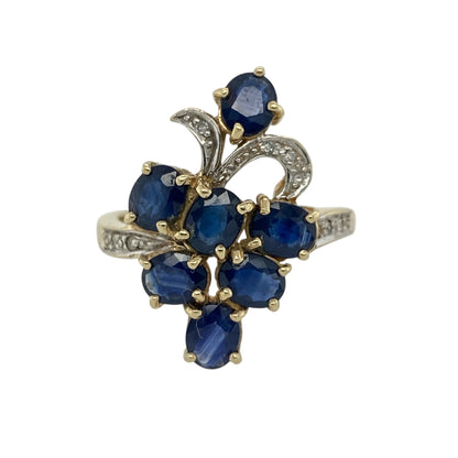 9ct Gold Diamond & Sapphire Set Cluster Ring