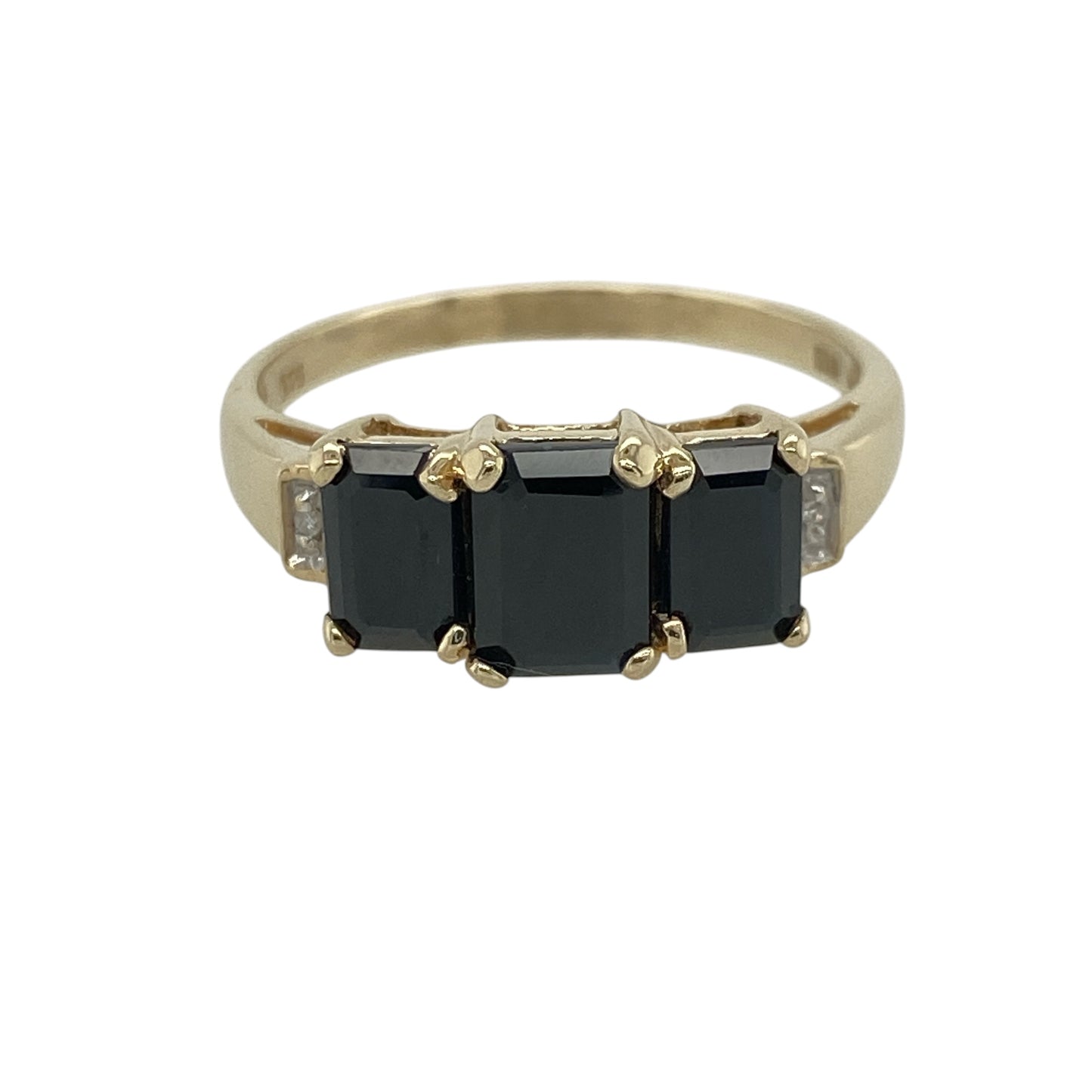 9ct Gold Diamond & Sapphire Set Trilogy Ring