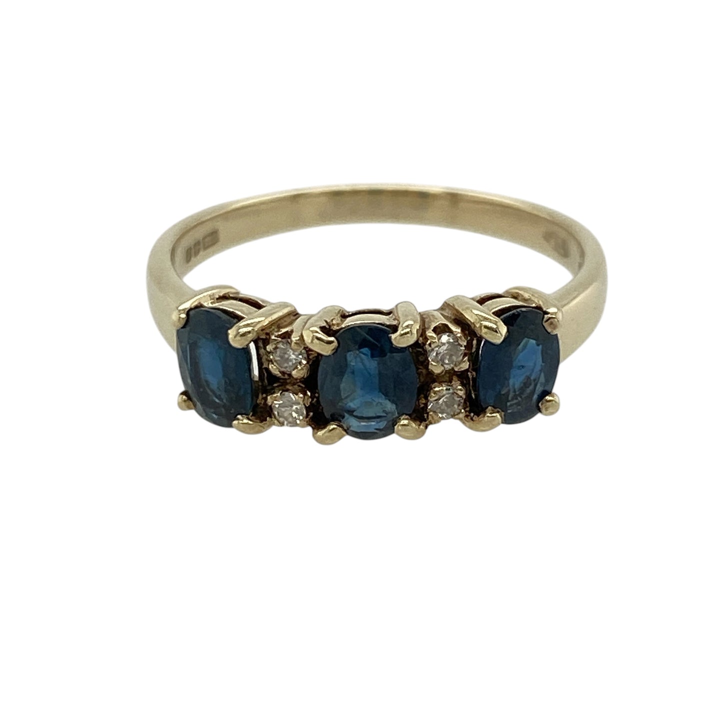 9ct Gold Diamond & Sapphire Set Trilogy Ring