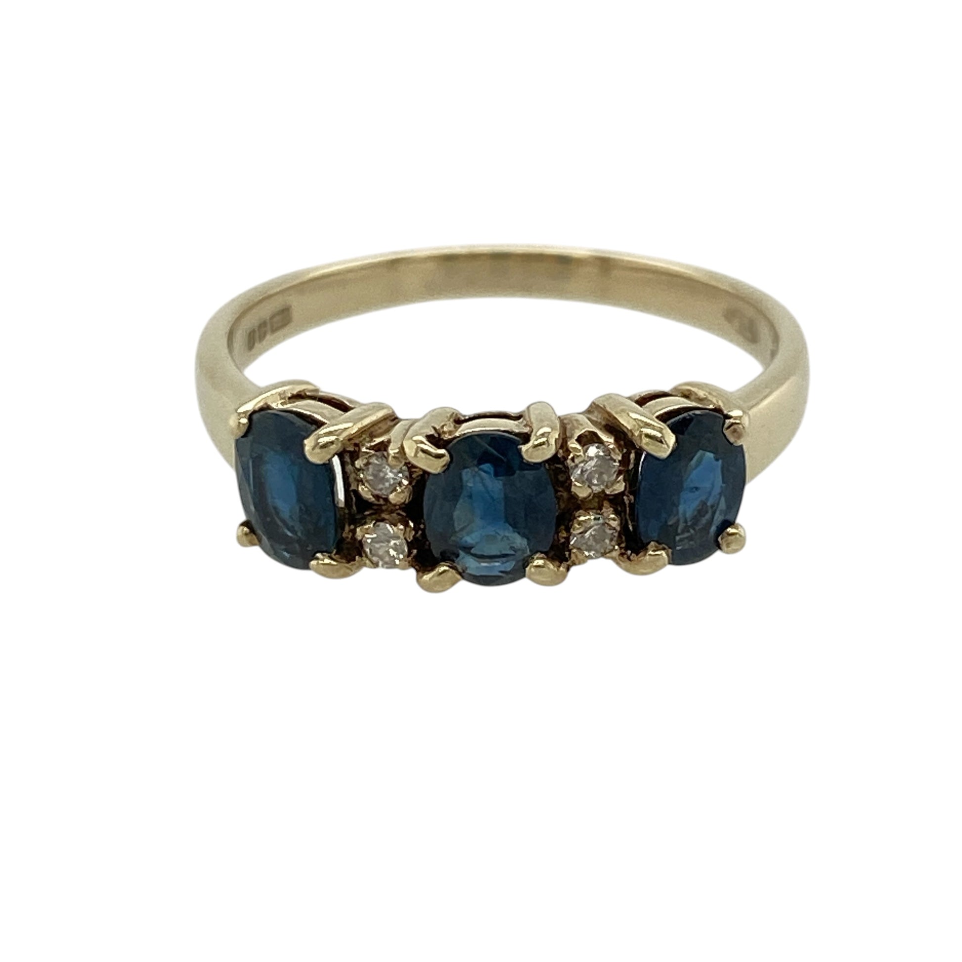 9ct Gold Diamond & Sapphire Set Trilogy Ring
