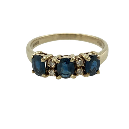 9ct Gold Diamond & Sapphire Set Trilogy Ring